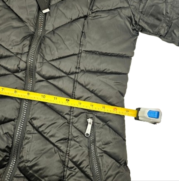 Sam Edelman Walker Hooded Black Long Quilted Puffer Coat Removable Hood - Picture 9 of 13